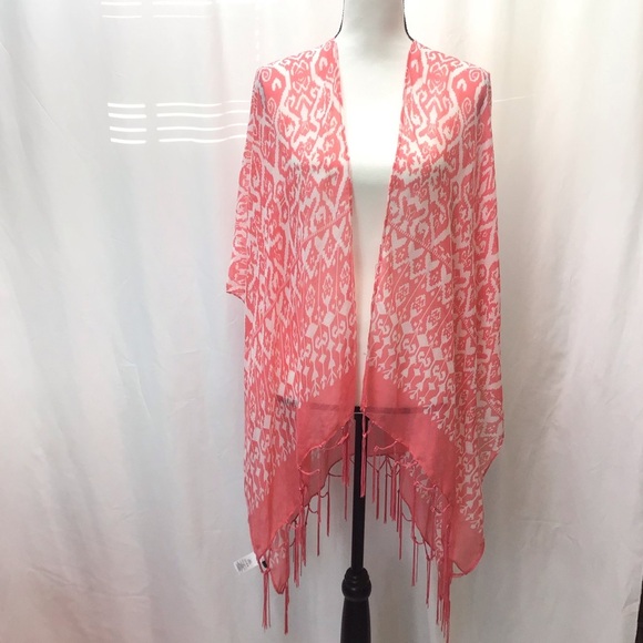 NWOT Maurices Boho Coral Orange/red Fringe Tassel Trim Swimsuit Coverup One Size - Picture 1 of 7